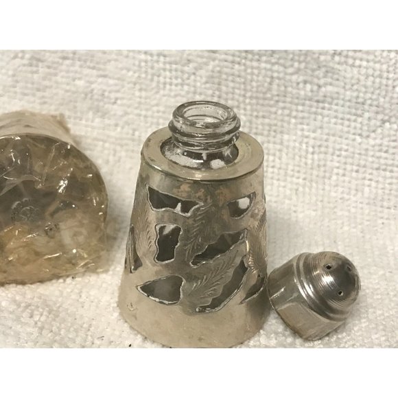 Mexican Sterling Silver Overlay Salt & Pepper Shaker Set, Mid-Century NOS - Picture 3 of 9